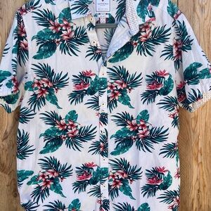 Cactus man, slim fit  Green and Red Floral Men's Casual Button Down Shirt size L